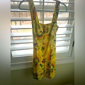 Farm Rio Colorful Birds linen mini dress